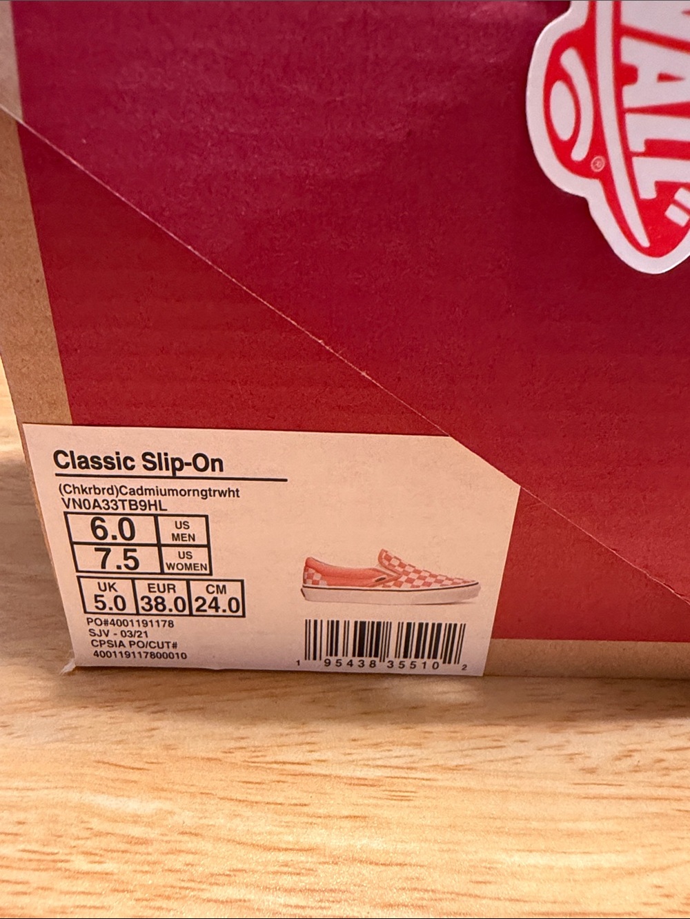 VANS - Classic Slip-On - Checkerboard Cadmium Orange - Picture 10 of 10